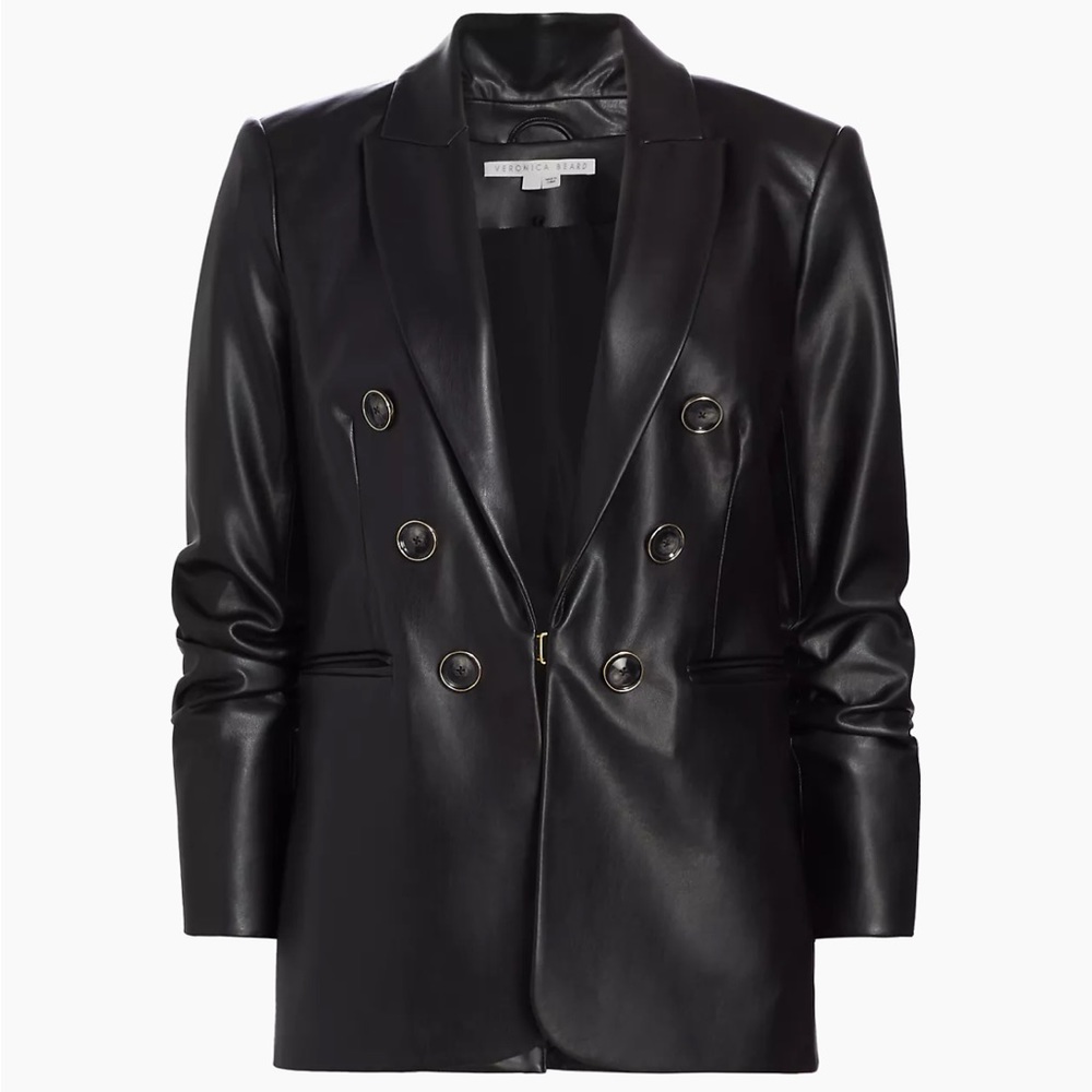 Veronica Beard Black Faux Leather Double-Breasted Blazer